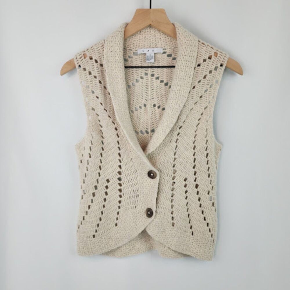 CAbi Women's Cream Angora Blend Knit Sweater Vest Size S